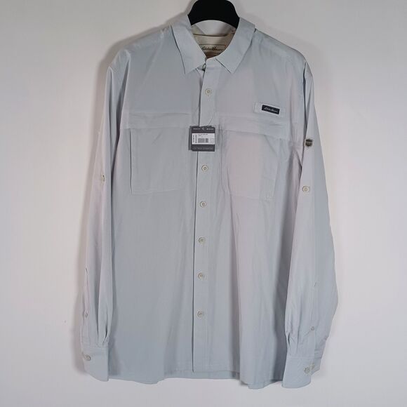 Eddie Bauer Guide Shirt UPF Vented Large Tall Roll Tab Sleeve Outdoors Fishing - Picture 2 of 13